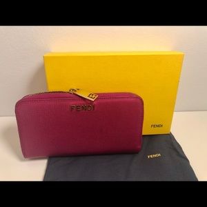 Magenta Leather Fendi Continental Wallet